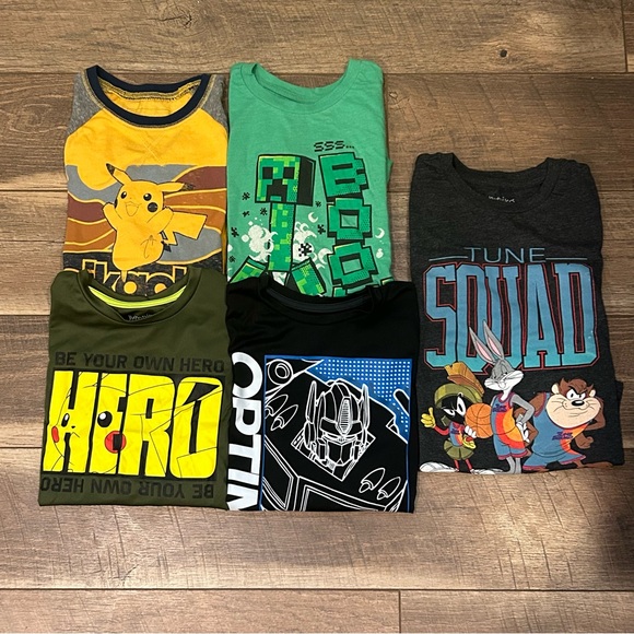 Bundle Long Sleeve Boys Size 8 Pokémon, Transformers, Minecraft & Space Jam Tops - Picture 2 of 16